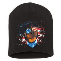 American Flag Rottweiler Dog Lover Funny 4th Of July Dog Short Acrylic Beanie