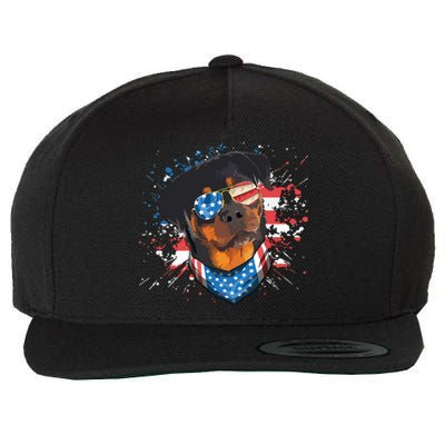 American Flag Rottweiler Dog Lover Funny 4th Of July Dog Wool Snapback Cap