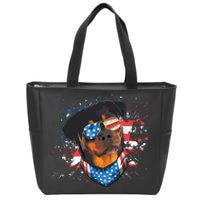 American Flag Rottweiler Dog Lover Funny 4th Of July Dog Zip Tote Bag