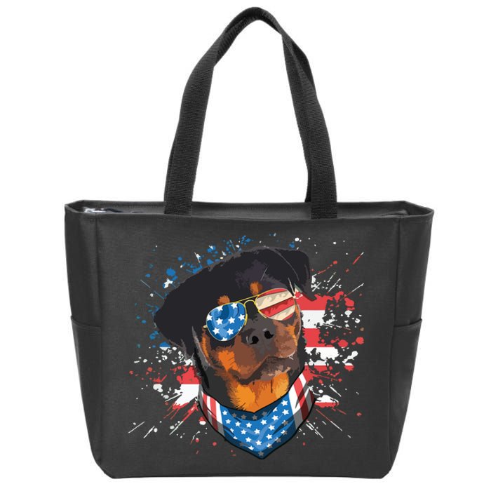 American Flag Rottweiler Dog Lover Funny 4th Of July Dog Zip Tote Bag