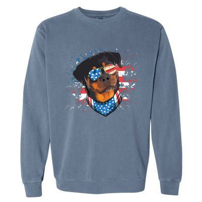 American Flag Rottweiler Dog Lover Funny 4th Of July Dog Garment-Dyed Sweatshirt