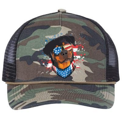 American Flag Rottweiler Dog Lover Funny 4th Of July Dog Retro Rope Trucker Hat Cap