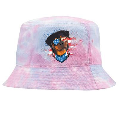 American Flag Rottweiler Dog Lover Funny 4th Of July Dog Tie-Dyed Bucket Hat