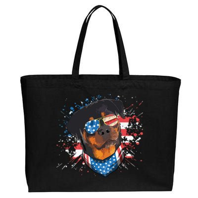 American Flag Rottweiler Dog Lover Funny 4th Of July Dog Cotton Canvas Jumbo Tote