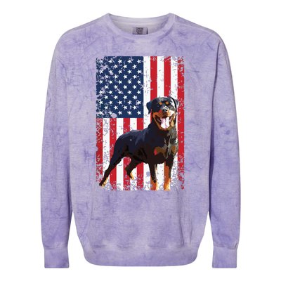 American Flag Rottweiler Dog Lover Funny 4th Of July Dog Colorblast Crewneck Sweatshirt