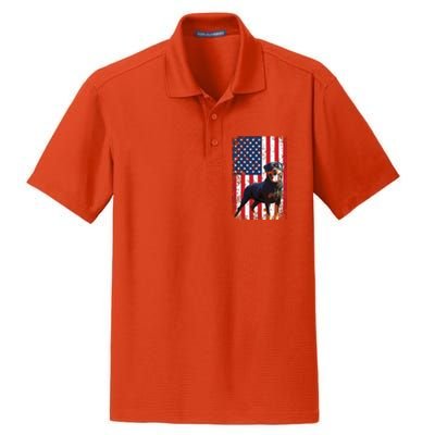 American Flag Rottweiler Dog Lover Funny 4th Of July Dog Dry Zone Grid Polo