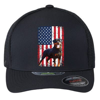 American Flag Rottweiler Dog Lover Funny 4th Of July Dog Flexfit Unipanel Trucker Cap