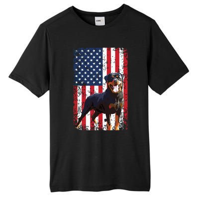 American Flag Rottweiler Dog Lover Funny 4th Of July Dog Tall Fusion ChromaSoft Performance T-Shirt