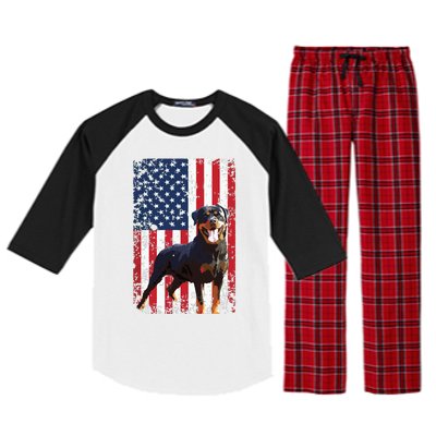 American Flag Rottweiler Dog Lover Funny 4th Of July Dog Raglan Sleeve Pajama Set