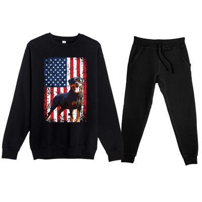 American Flag Rottweiler Dog Lover Funny 4th Of July Dog Premium Crewneck Sweatsuit Set