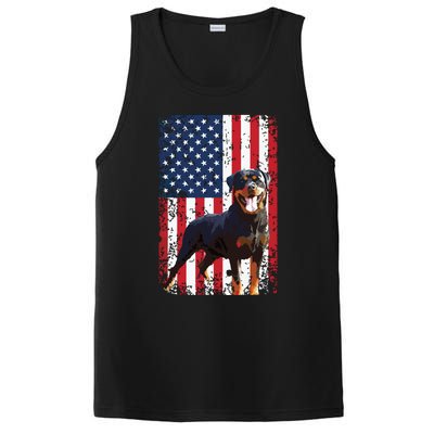 American Flag Rottweiler Dog Lover Funny 4th Of July Dog PosiCharge Competitor Tank