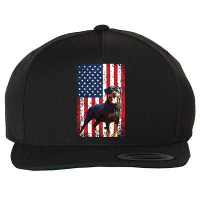 American Flag Rottweiler Dog Lover Funny 4th Of July Dog Wool Snapback Cap