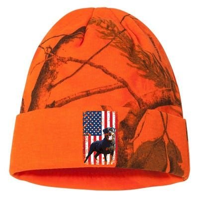 American Flag Rottweiler Dog Lover Funny 4th Of July Dog Kati Licensed 12" Camo Beanie