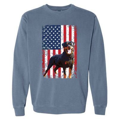 American Flag Rottweiler Dog Lover Funny 4th Of July Dog Garment-Dyed Sweatshirt