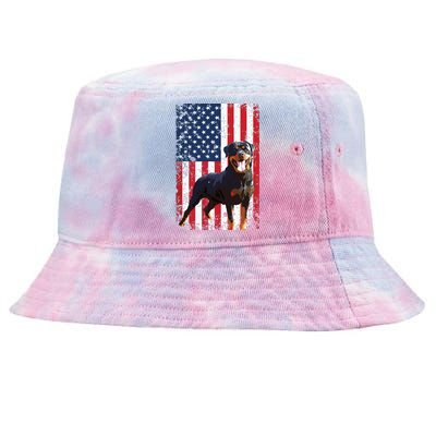 American Flag Rottweiler Dog Lover Funny 4th Of July Dog Tie-Dyed Bucket Hat