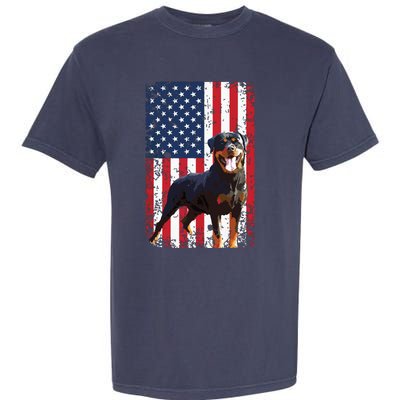 American Flag Rottweiler Dog Lover Funny 4th Of July Dog Garment-Dyed Heavyweight T-Shirt