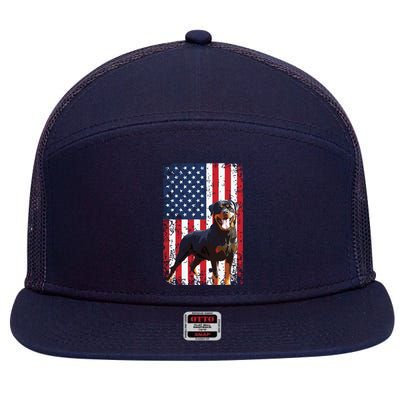 American Flag Rottweiler Dog Lover Funny 4th Of July Dog 7 Panel Mesh Trucker Snapback Hat