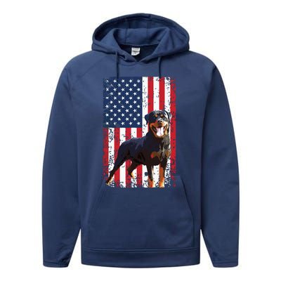 American Flag Rottweiler Dog Lover Funny 4th Of July Dog Performance Fleece Hoodie