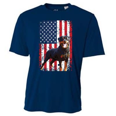 American Flag Rottweiler Dog Lover Funny 4th Of July Dog Cooling Performance Crew T-Shirt