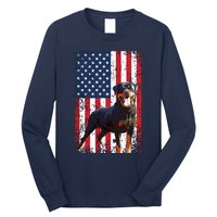 American Flag Rottweiler Dog Lover Funny 4th Of July Dog Long Sleeve Shirt