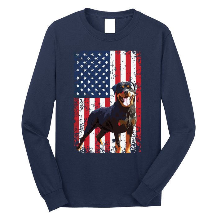 American Flag Rottweiler Dog Lover Funny 4th Of July Dog Long Sleeve Shirt