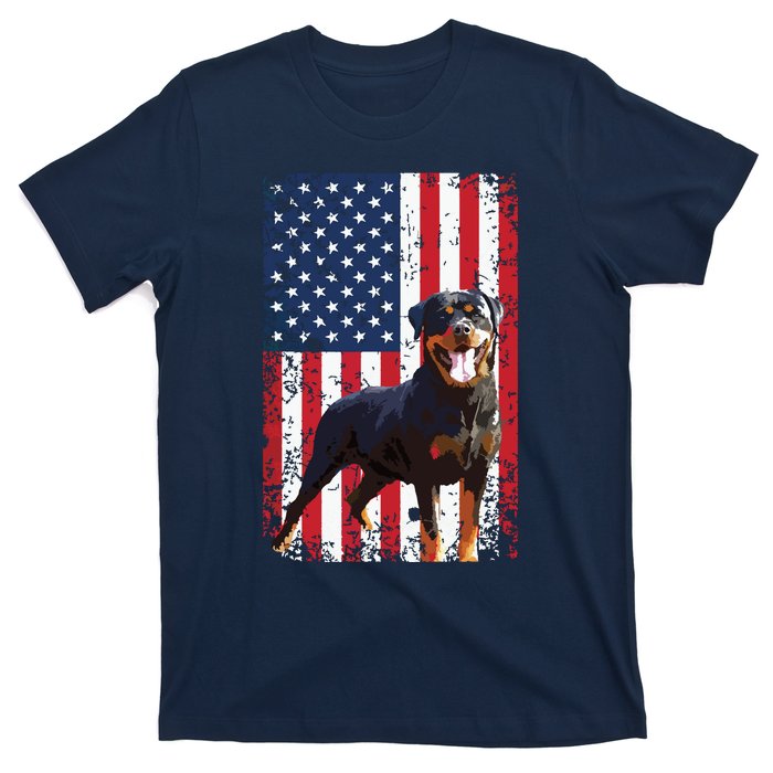 American Flag Rottweiler Dog Lover Funny 4th Of July Dog T-Shirt