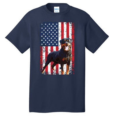 American Flag Rottweiler Dog Lover Funny 4th Of July Dog Tall T-Shirt