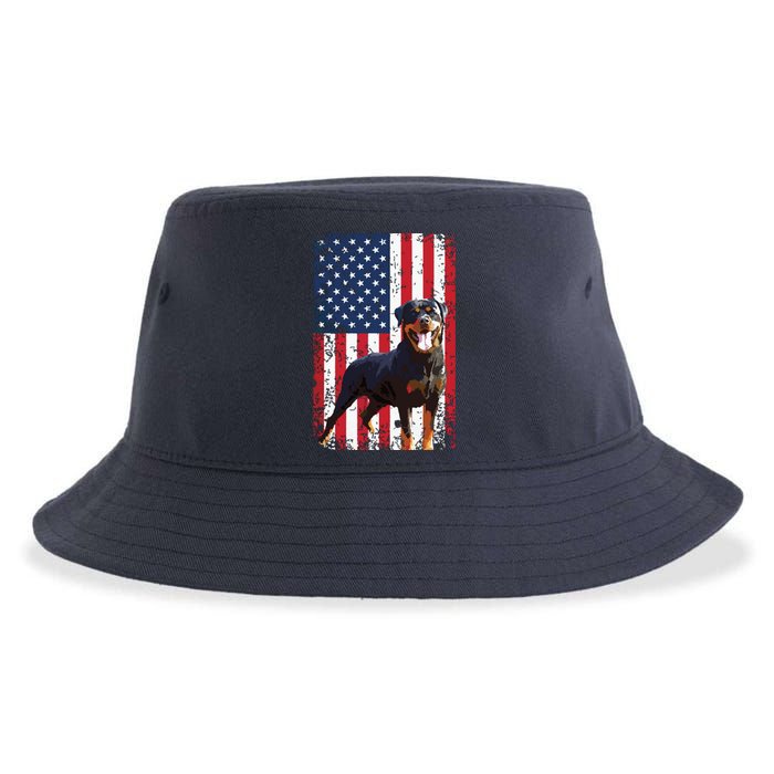 American Flag Rottweiler Dog Lover Funny 4th Of July Dog Sustainable Bucket Hat