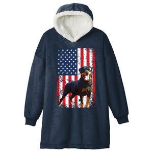 American Flag Rottweiler Dog Lover Funny 4th Of July Dog Hooded Wearable Blanket