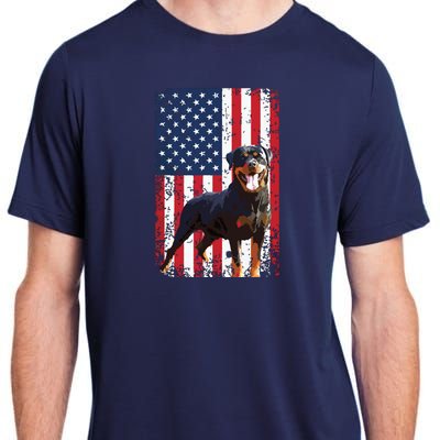 American Flag Rottweiler Dog Lover Funny 4th Of July Dog Adult ChromaSoft Performance T-Shirt