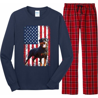 American Flag Rottweiler Dog Lover Funny 4th Of July Dog Long Sleeve Pajama Set