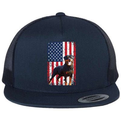 American Flag Rottweiler Dog Lover Funny 4th Of July Dog Flat Bill Trucker Hat