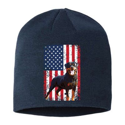 American Flag Rottweiler Dog Lover Funny 4th Of July Dog Sustainable Beanie