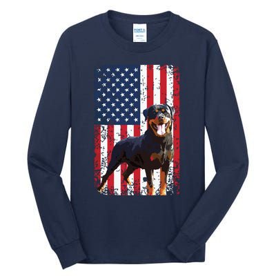 American Flag Rottweiler Dog Lover Funny 4th Of July Dog Tall Long Sleeve T-Shirt