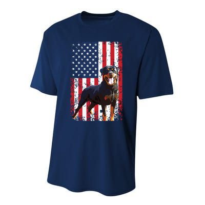 American Flag Rottweiler Dog Lover Funny 4th Of July Dog Performance Sprint T-Shirt