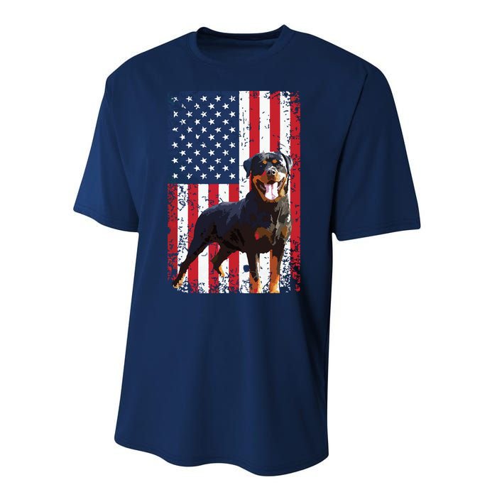 American Flag Rottweiler Dog Lover Funny 4th Of July Dog Performance Sprint T-Shirt