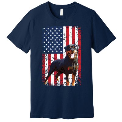 American Flag Rottweiler Dog Lover Funny 4th Of July Dog Premium T-Shirt