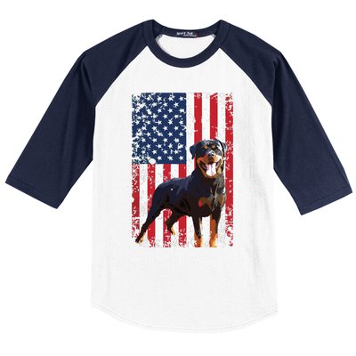 American Flag Rottweiler Dog Lover Funny 4th Of July Dog Baseball Sleeve Shirt