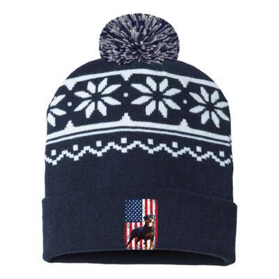 American Flag Rottweiler Dog Lover Funny 4th Of July Dog USA-Made Snowflake Beanie