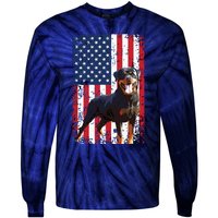 American Flag Rottweiler Dog Lover Funny 4th Of July Dog Tie-Dye Long Sleeve Shirt