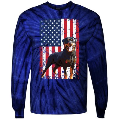 American Flag Rottweiler Dog Lover Funny 4th Of July Dog Tie-Dye Long Sleeve Shirt