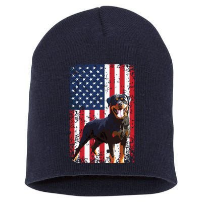 American Flag Rottweiler Dog Lover Funny 4th Of July Dog Short Acrylic Beanie