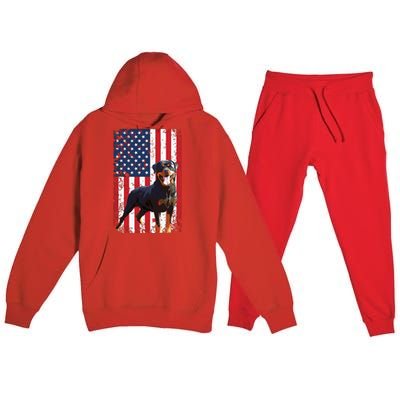 American Flag Rottweiler Dog Lover Funny 4th Of July Dog Premium Hooded Sweatsuit Set