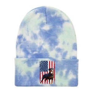 American Flag Rottweiler Dog Lover Funny 4th Of July Dog Tie Dye 12in Knit Beanie