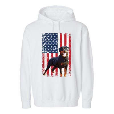 American Flag Rottweiler Dog Lover Funny 4th Of July Dog Garment-Dyed Fleece Hoodie