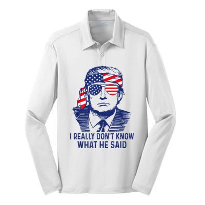 American Flag Retro I Really DonT Know What He Said Funny Silk Touch Performance Long Sleeve Polo