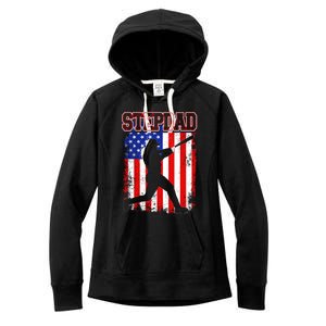 American Flag Retro Baseball Stepdad Funny Fathers Day Gift Women's Fleece Hoodie