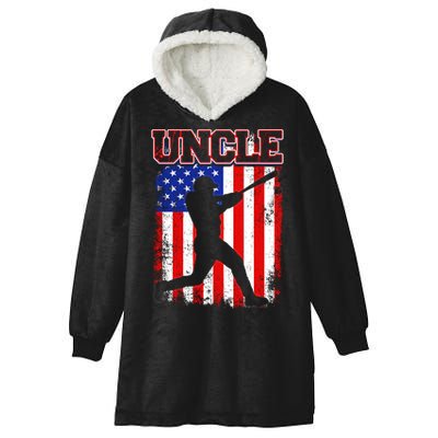 American Flag Retro Baseball Uncle Funny Fathers Day Cool Gift Hooded Wearable Blanket
