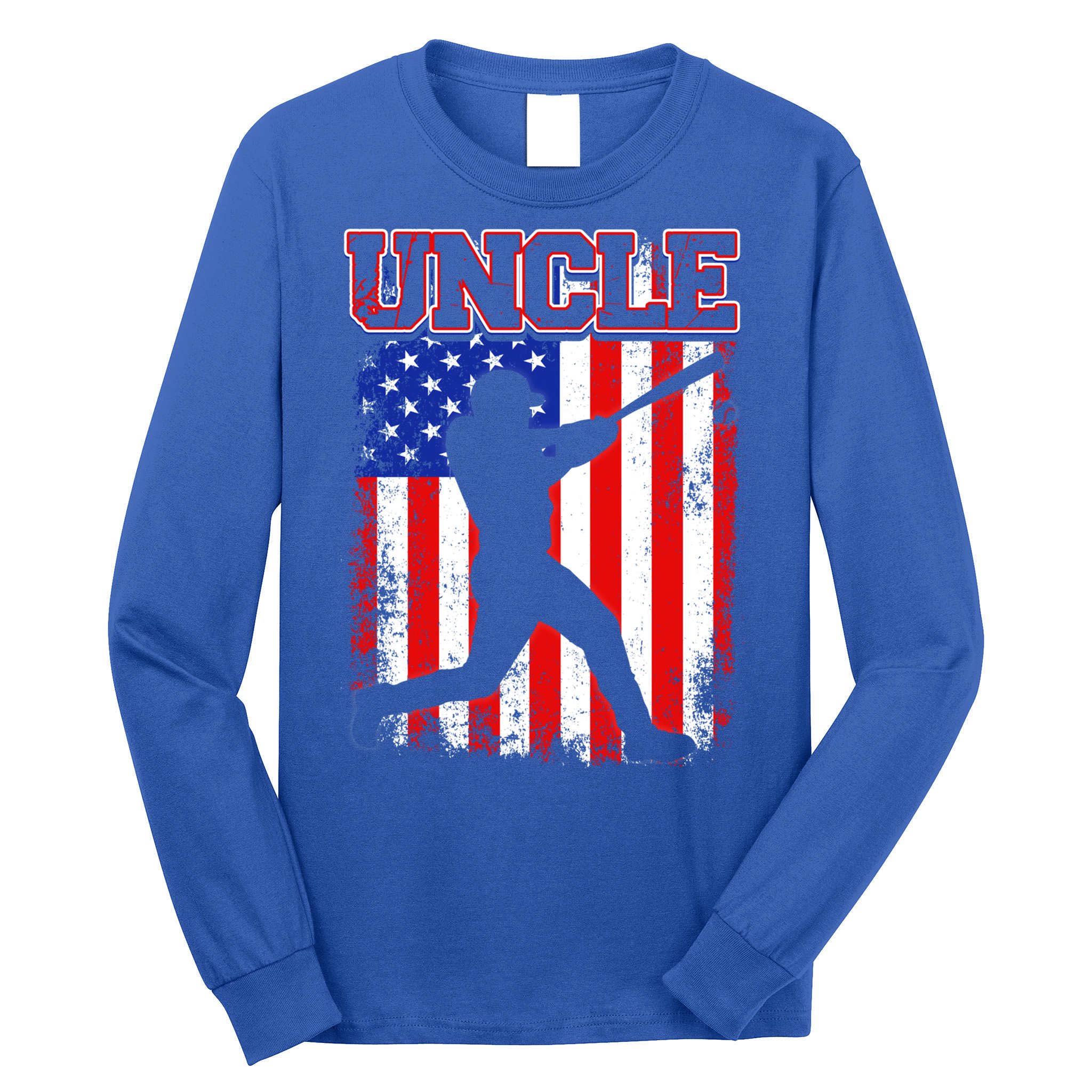 American Flag Retro Baseball Uncle Funny Fathers Day Cool Gift Long Sleeve Shirt