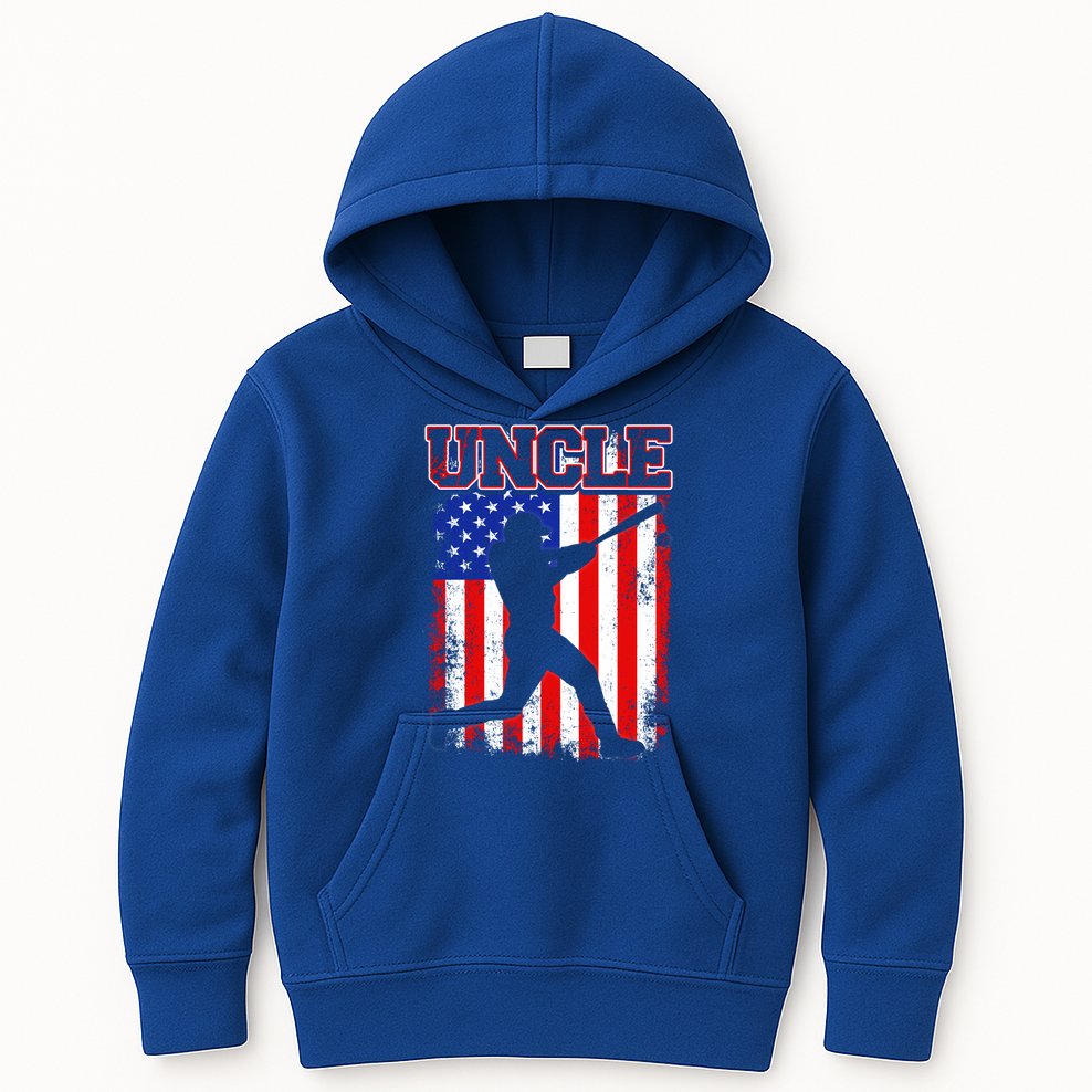 American Flag Retro Baseball Uncle Funny Fathers Day Cool Gift Kids Hoodie